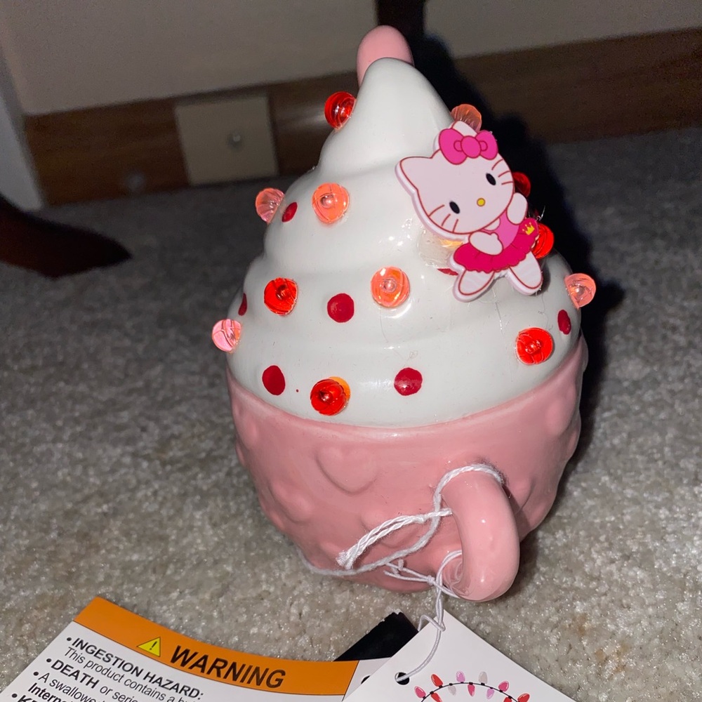Hello Kitty Pink and White hot cocoa mug decor, LED light up, one of a kind